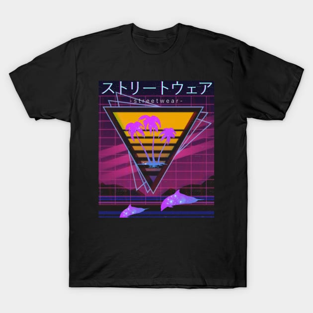 Vaporwave Paradise Palm Trees Space Dolphins Otaku Gift T-Shirt by VaporwaveAestheticDreams